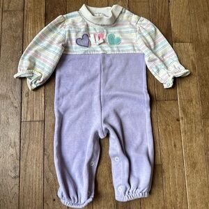 Healthtex Vintage Romper Girls 9 Months‎ Pastel Purple Love Hearts Long Sleeve